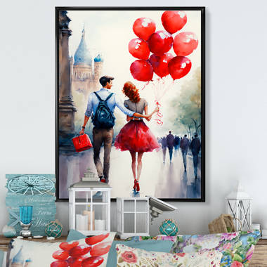 Buy wholesale Modern painting with relief material print on canvas Fall in  love in Paris with red trees PICTURES Amour A Paris