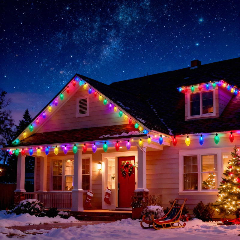 23ft Large C9 LED Faceted String Lights – Outdoor Pathway & Hanging Holiday Lights