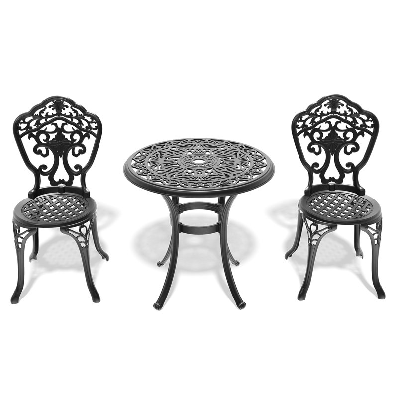 Black Frame 3 All-Weather Cast Aluminum Dining Ensemble. Exquisite Craftsmanship, Elegant Style. 100% Construction, To Influences. Comfortable Seating. Pa66 Nylon Slip Pad. Straightforward Assembly