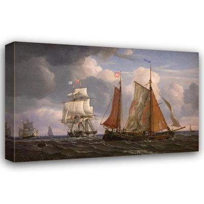 "Ships Sailing and Beating up Against the Wind in the Sound" by  Adolph Friedrich Vollmer - Gallery Wrap Canvas Wall Art