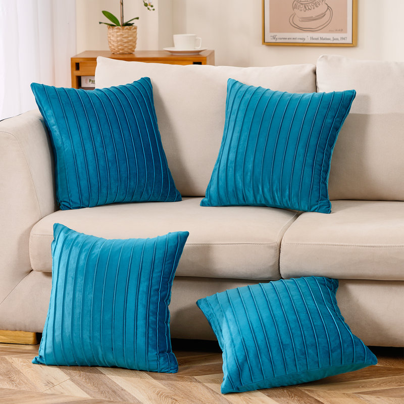 Striped Velvet Throw Pillow, 18" x 18", Royal Blue