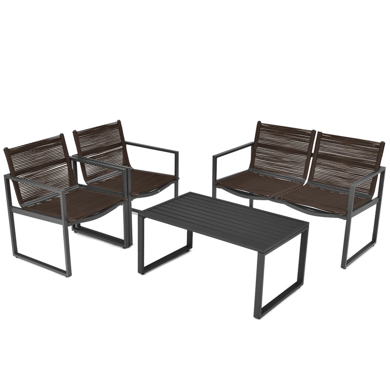 Hebe 4 - Person Patio Conversation Set, Brown