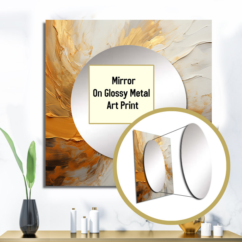 Danwati - Gold And Beige Soft Wave Paint I Abstract Shapes Square Mirror Wall Art For Bathroom, 23" x 23"