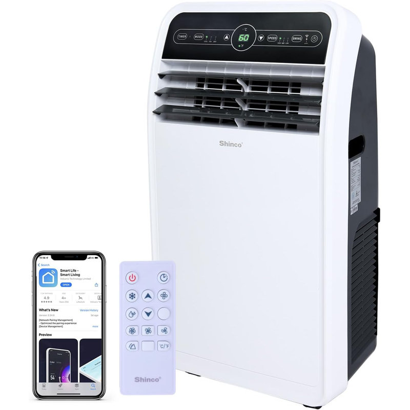 Shinco 10,000 Btu(ASHRAE) Portable Air Conditioner With Remote and Wifi, Yes, No