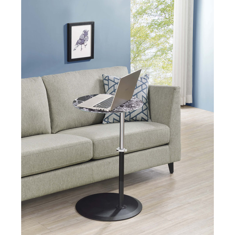 Orbit 15.5" End Table with Height Adjustable Marble Textured Top, Black