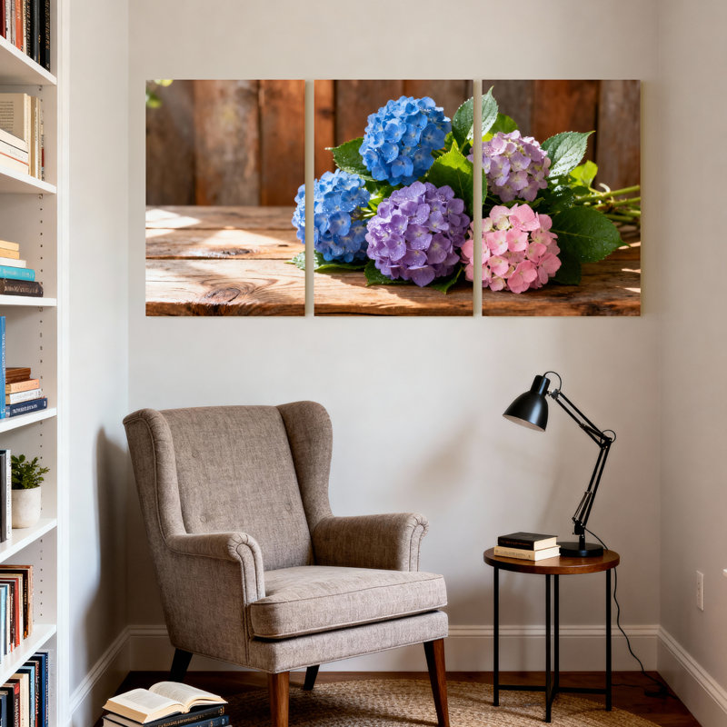 Hydrangea, reproduction d'art sur toile tendue sur toile, ensemble de 3, H 36 po x l 72 po