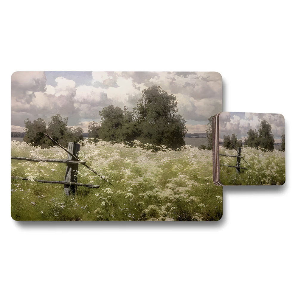 Pastoral Wildflower Field Landscape Placemat and Coaster Set