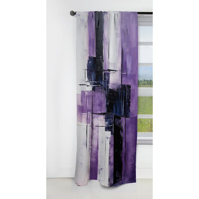 Abstract Curtain Panel, Purple Cubism Brush Pattern Blackout Decor - Tachisme Purple Cubism Brush V, 52" W x 90" L