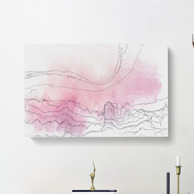 Pink Fog over the City in Abstract - Wrapped Canvas Drawing - Wrapped Canvas