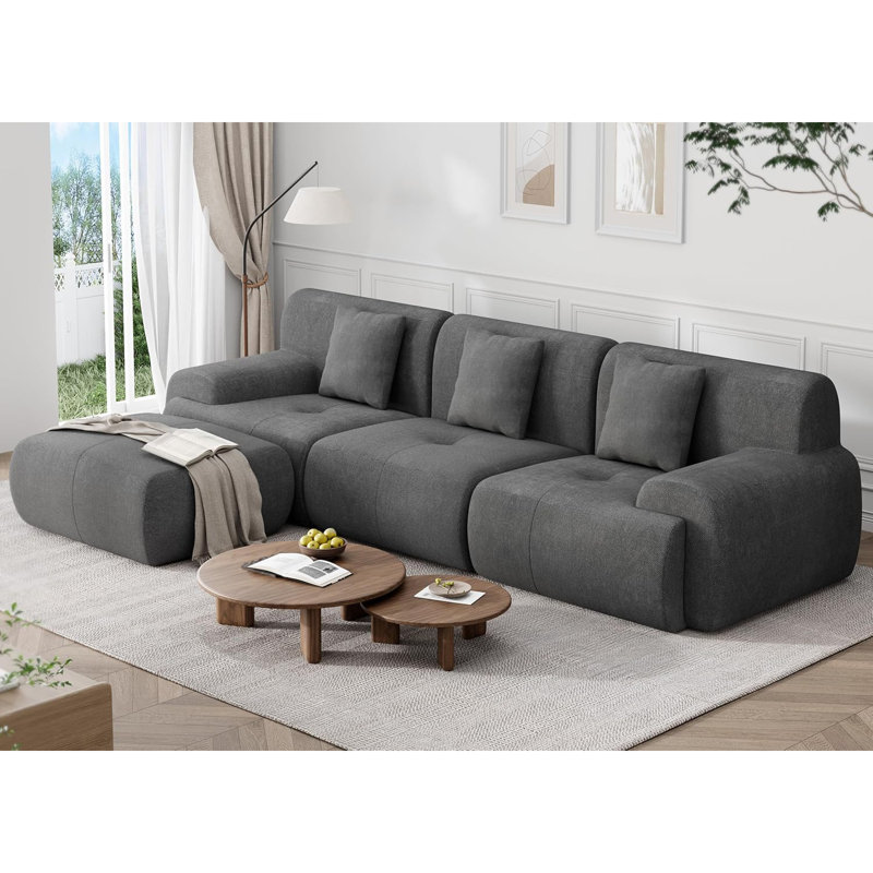 Canapé modulaire en L avec méridienne et canapé Cloud en velours côtelé pour salon ou appartement, Gris