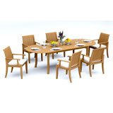 9 Pcs Grade-A Teak Wood Dining Set: 94" Double Extension Oval Table And 8 Lagos Arm Chairs #11LG2208