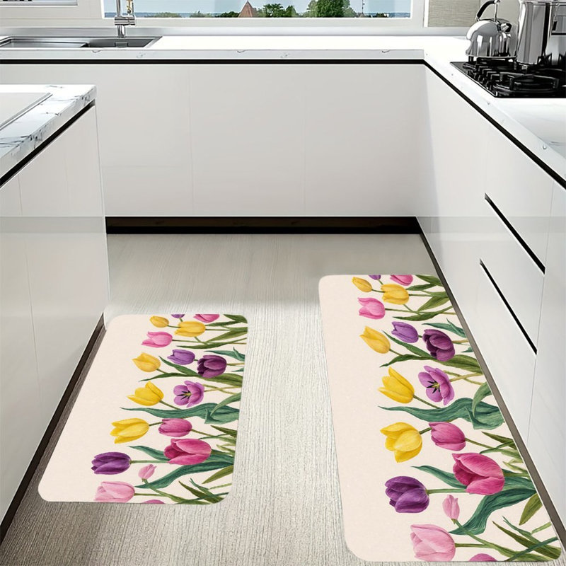Ensemble de 2 tapis de cuisine tulipes multicolores