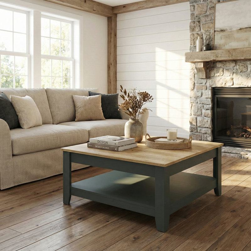 Table basse avec rangement Weddel Basilico, Green/Brown Wood
