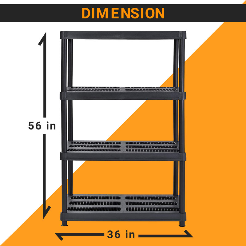 Plastic Height -Adjustable Shelving Unit, 56" H x 36" W x 24" D