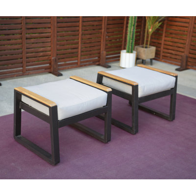 Vesali 2-piece Outdoor Patio Aluminum Ottoman With Gray Cushion