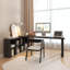 Bureau de direction en bois massif noir en forme de L-103464220-103464223