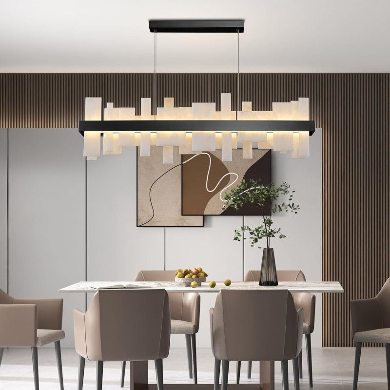 Correia Dimmable LED Kitchen Island Square / Rectangle Chandelier, Matte Black