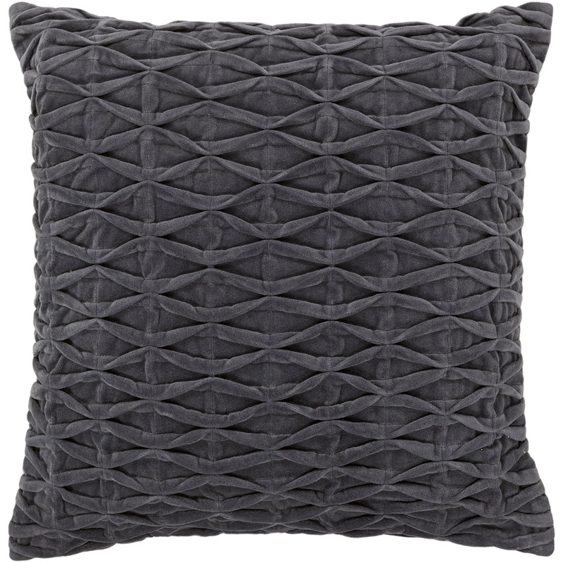 Velvet Removable Cover Pillow Throw Authentic Handmade Square Polyester Fill Gray Non-Reversible Geometric With Gray Cotton Backing