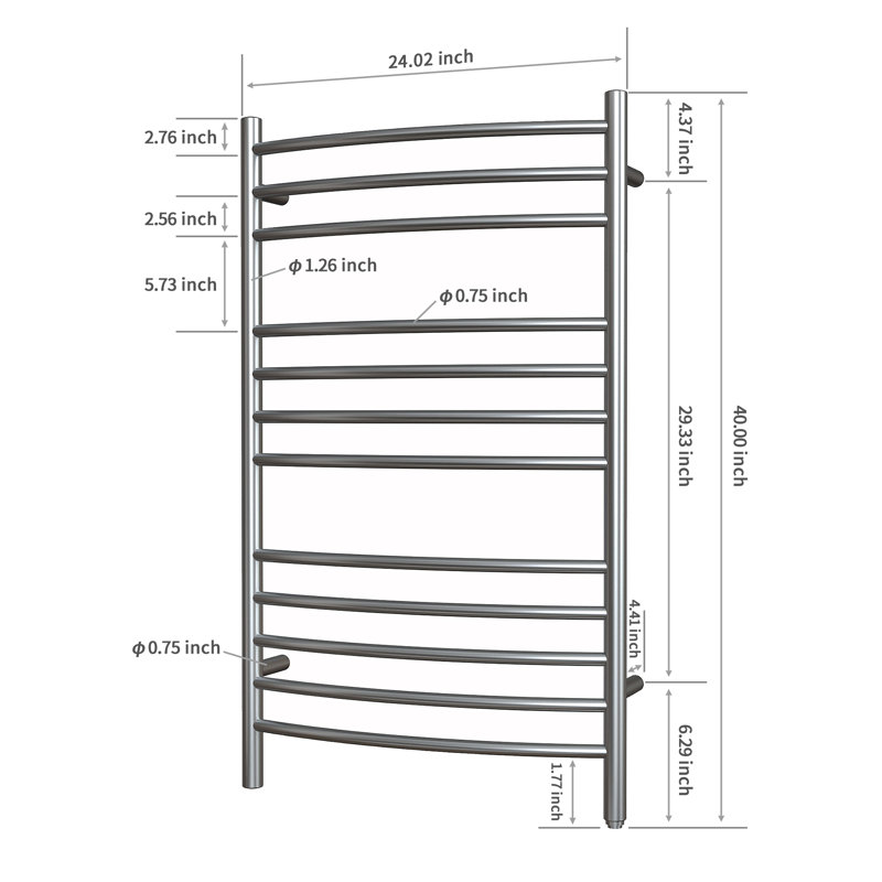 Curved Towel Rail Towel Warmer, Gray