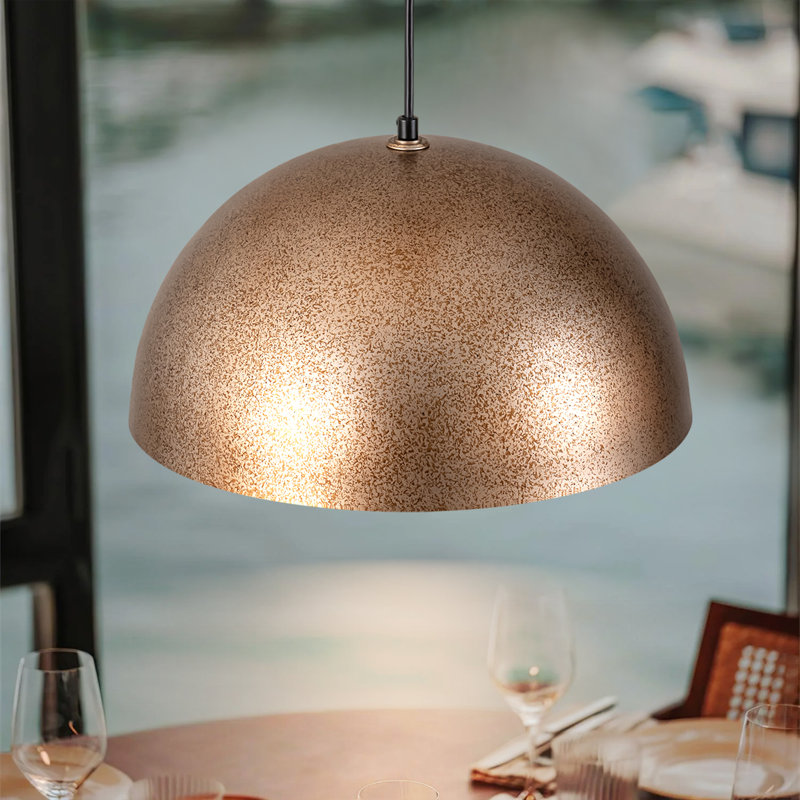 Luminaire suspendu en forme de dôme argenté à 1 lumière Lodi Mccarroll, H 8,6 po x l 15 po x P 15 po