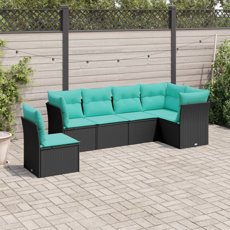  6 Piece Patio Sofa Set With Cushions Black Poly Rattan