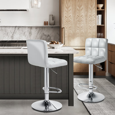 Marte Faux Leather Swivel Bar Stools, Adjustable Counter Height Barstools with Backrest and Footrest