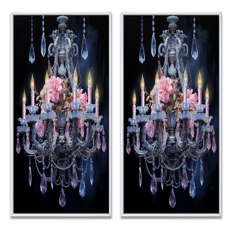 «Chandelier Harmony In Contrasts», 2 pièces sur toile, Cadre blanc, H 40 po x l 40 po