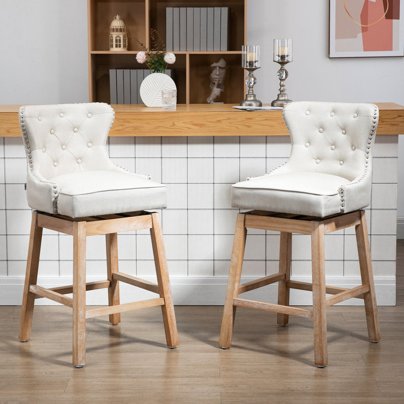 Chaises de pub rembourrées de couleur crème, assise de 30 po de hauteur, pivotant à 180 °, pieds en bois d'hévéa, de 2 et élégants tabourets de bar, crème, assise, 2 pièces, robuste et élégant