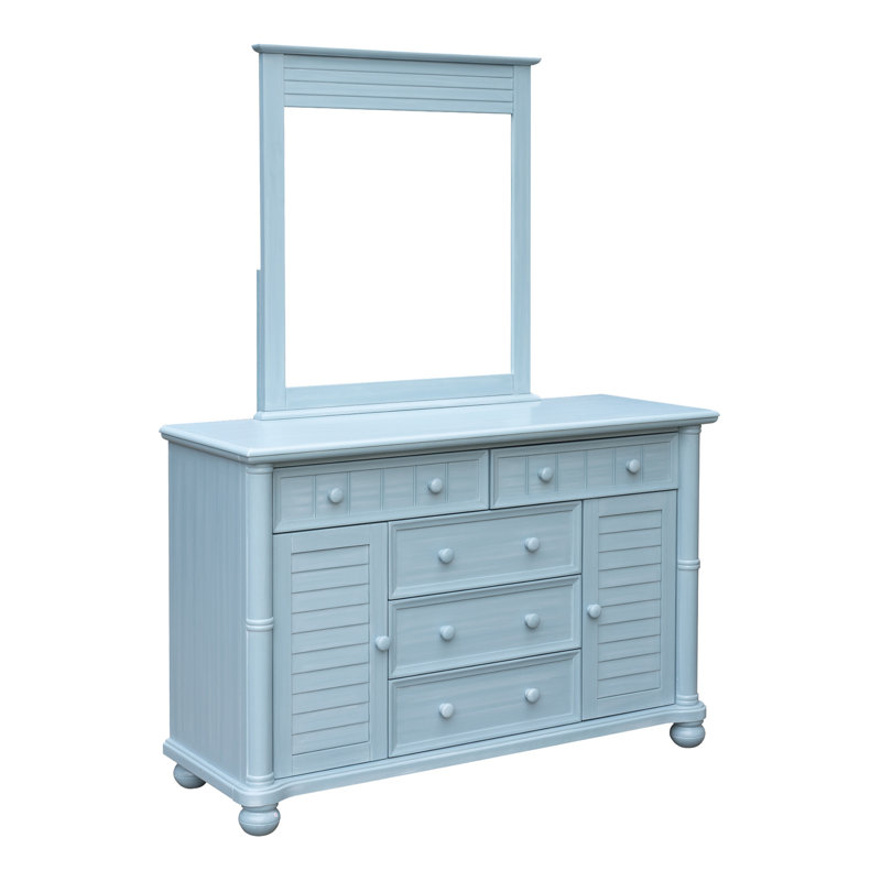 Commode 5 tiroirs avec miroir Beachfront, Bleu océan