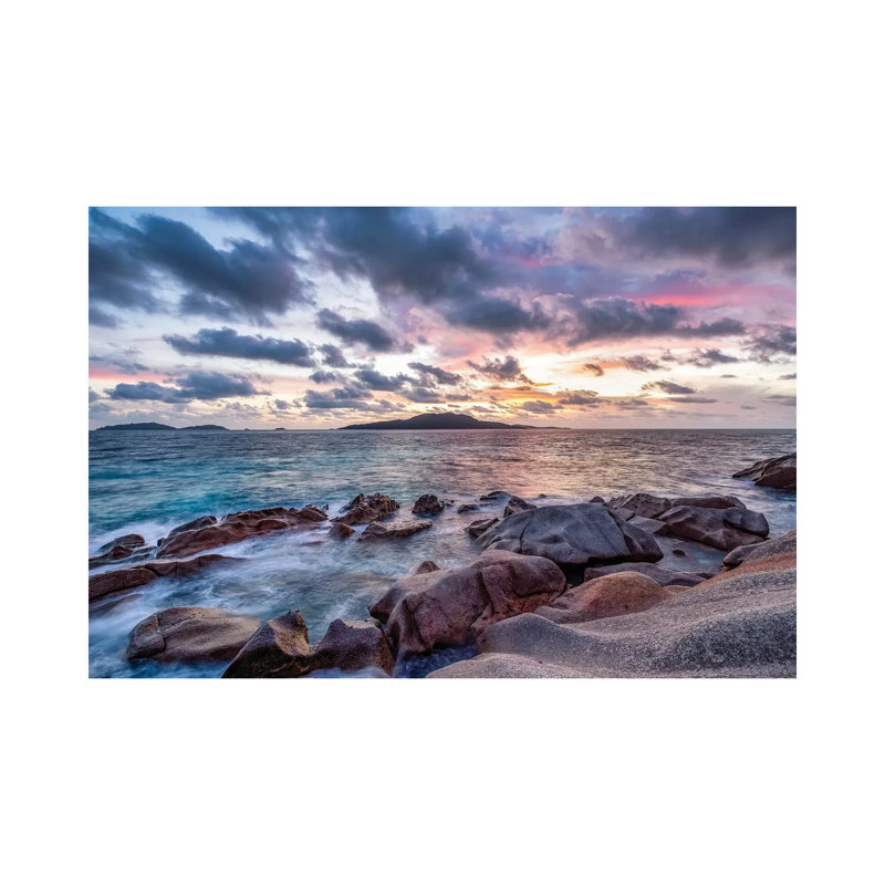 Félicité Island At Sunrise Seen From La Digue, Seychelles by Jan Becke - Wrapped Canvas Print