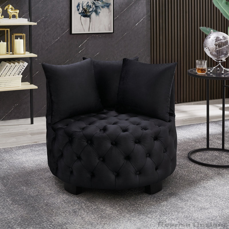 Contemporary Upholstered Tufted Chair Accent Chair, Black