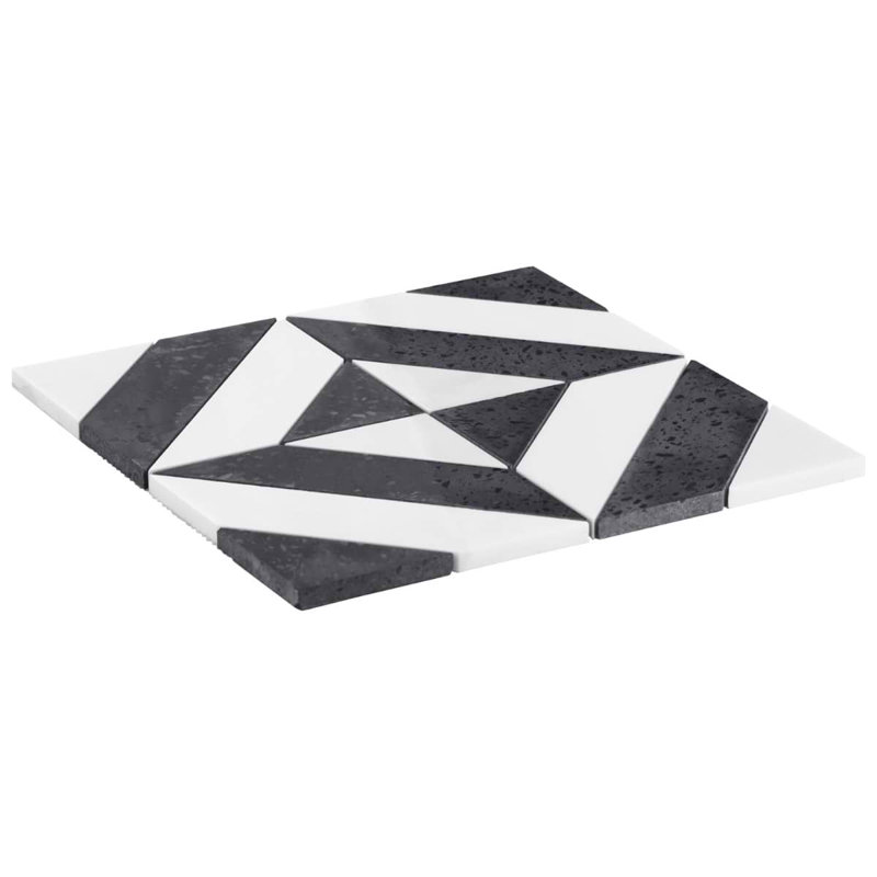 Cleopatra 12x12 Diagonal Polished Encaustic Look Marble Mosaic Tile, Diagonal Pepper Black