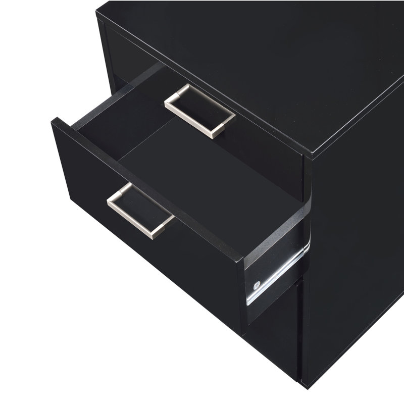 Classeur noir lustré avec 3 tiroirs - Design, 18 po x 22 po x H 28 po, sans assemblage, 62 lb, roulettes pour compartiment de tiroir facile à déplacer, 18 po x 22 po 28 po, mouvement sans effort