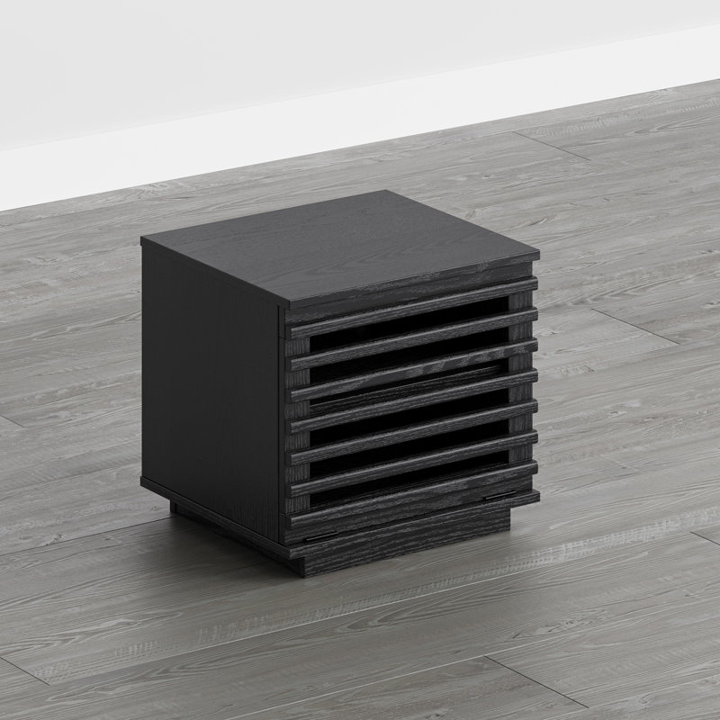 Modern Nightstand Built in LED Light with Adjustable Shelves, Black