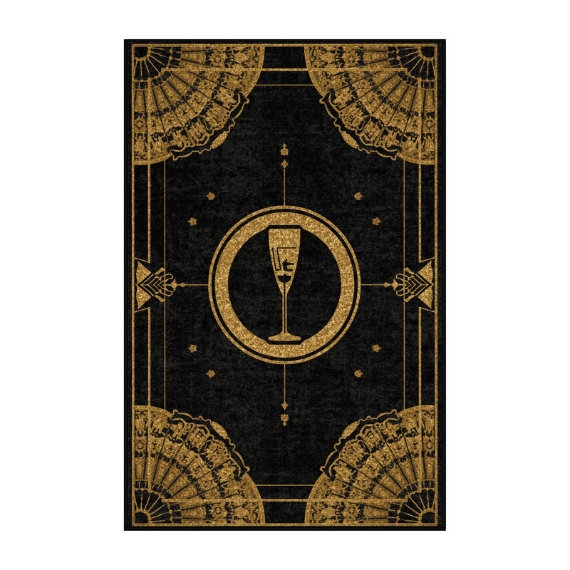 Soft Plush Faye New Years Modern & Contemporary Abstract Area Rug in Black – Black Binding, 2x4