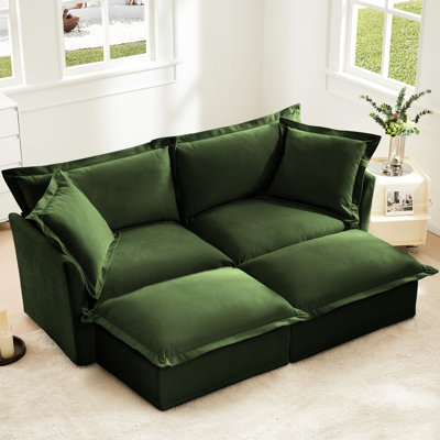 Canapé 2 places avec repose-pieds en chenille pour une détente décontractée et confortable