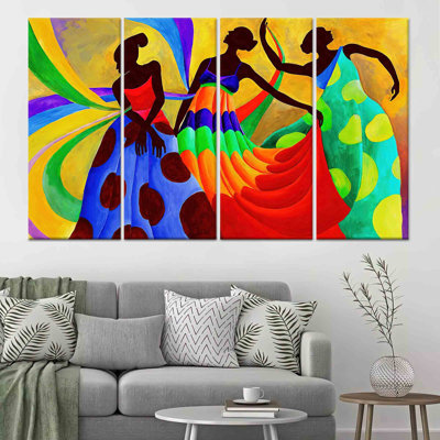 «Vibrant African Dancers», art mural moderne, toile tendue 4P