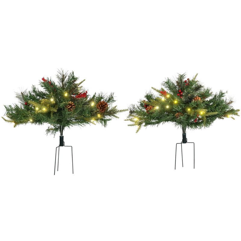 Arbre de Noël artificiel pin vert 21,75 "avec 24 lumières DEL et pommes de pin