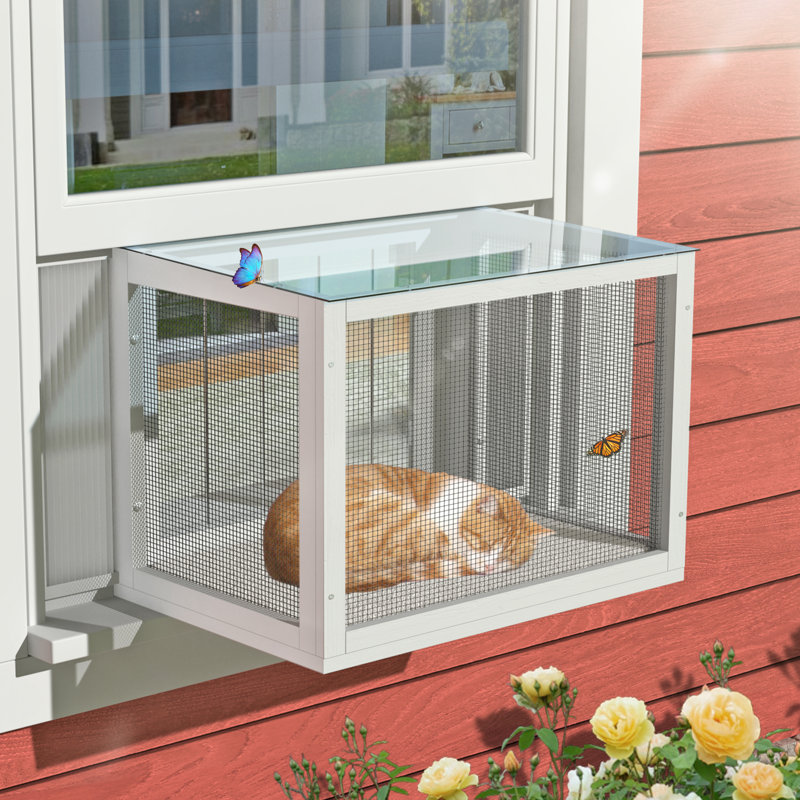  Cat Window Box, Window Catio Universal Cat Window Perch with Waterproof Transparent Top Fits Double Hung Windows 24" to 38.5" Wide, for Sunbathing, Napping & Nature Viewing