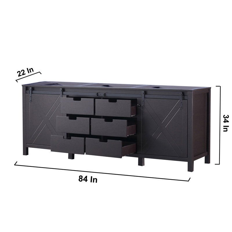 Marsyas 84" Brown Freestanding Vanity Cabinet with Barn Doors