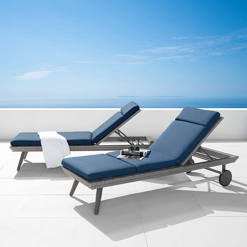 Ehrenfried Outdoor Rust-Resistant Metal Chaise Lounge Set , Sunbrella Cushion Included, Laguna Blue