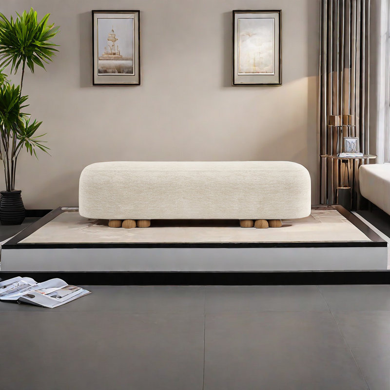 Banc rembourré en mélange de coton Gwyndaf, H 17,71 po x l 62,99 po x P 17,71 po