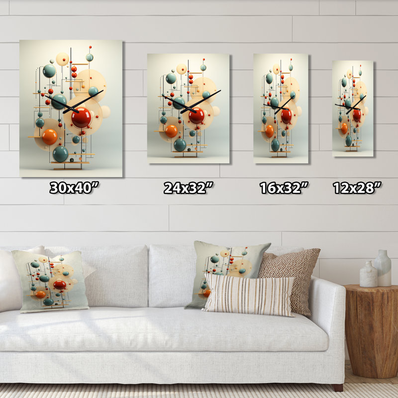 Pendule minimaliste rouge et bleue - horloge murale moderne abstraite, H 28 po x l 12 po x P 1 po