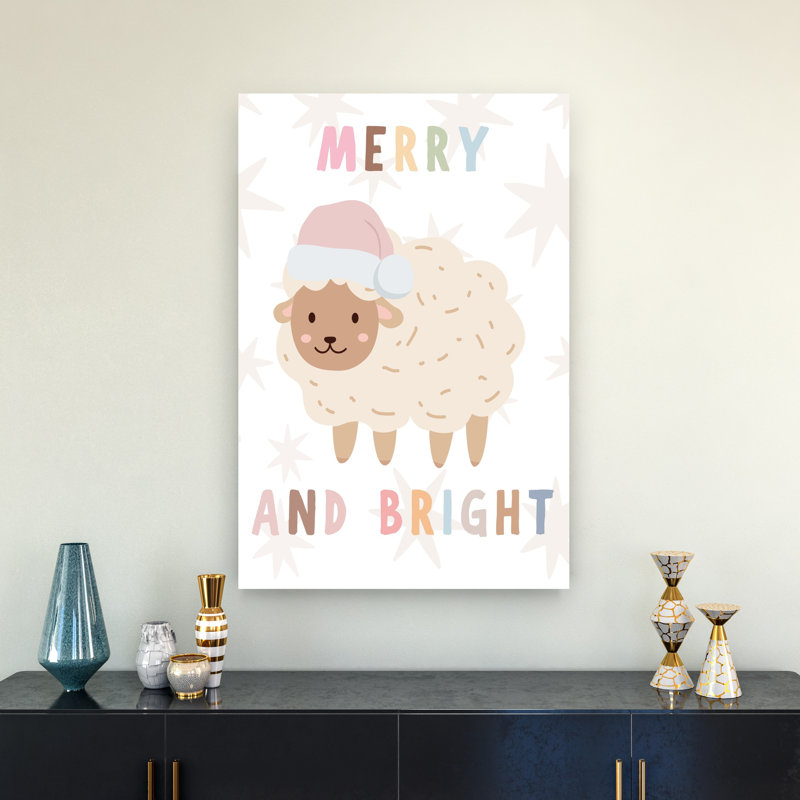 Cute Christmas Sheep Abstract Contemporary Animal Winter Wall Art Print 1 Piece Wrapped Canvas Wall Art
