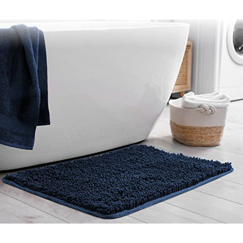 Zulay Home Soft Shaggy Bathroom Rug - Ultra Absorbent Bath Mats For Bathroom Non Slip Carpet - Microfiber Thick Bath Rugs For Bathroom, Under The Sink, Bedroom, Shower (Midnight Blue, 20"X30")