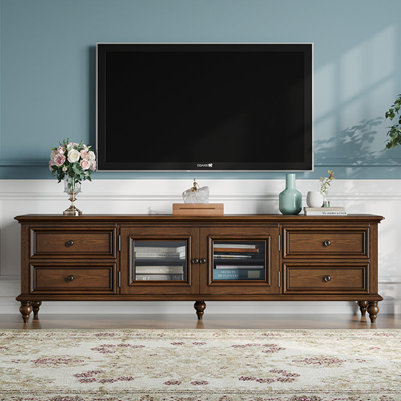 Meuble télé avec cadre en bois massif durable, 86.61"