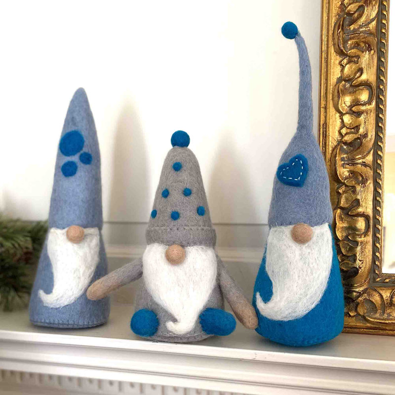 Trio de gnomes en feutre Winter blues