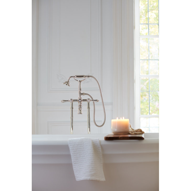 Acqui Floor Mount Tub Filler, Italian Brass, Metal Cross Handle
