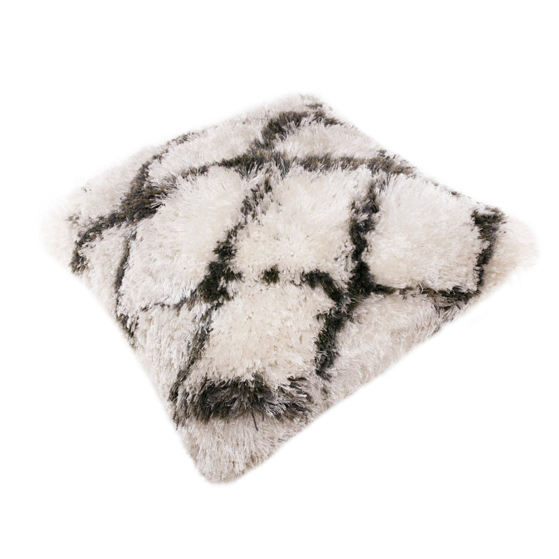 20" White and Black Diamond Shag Throw Pillow