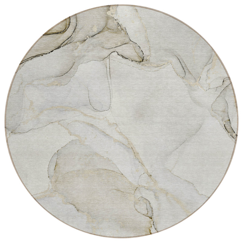 Alfonzo Machine-Washable Stain Resistant Abstract Area Rug, Round 8'